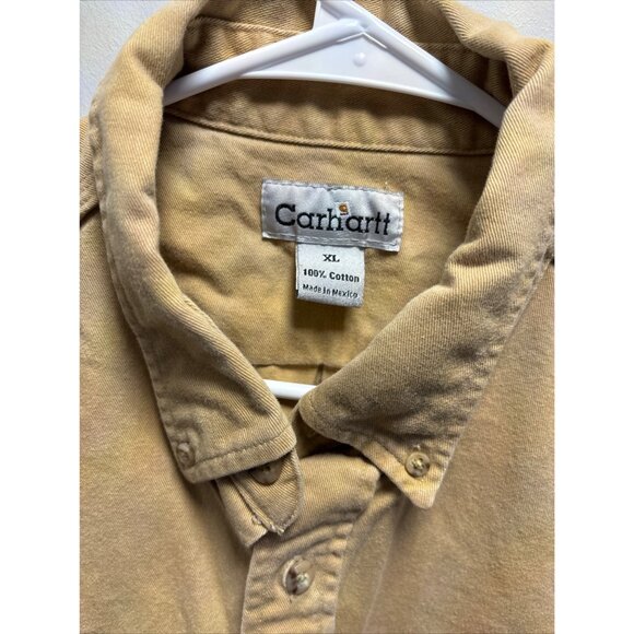 Carhartt Mens XL Beige Button-Down Shirt  100% Cotton  Two Chest Pockets  Made I - Picture 4 of 11